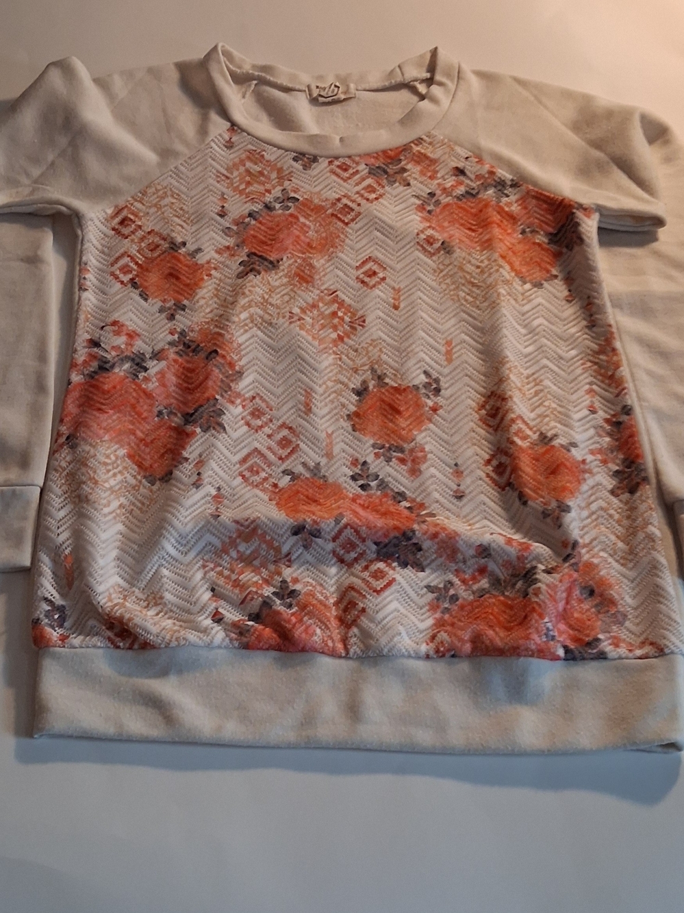 Womens Madison And Berkeley Cream Sweatshirt with Coral Floral Front Panel